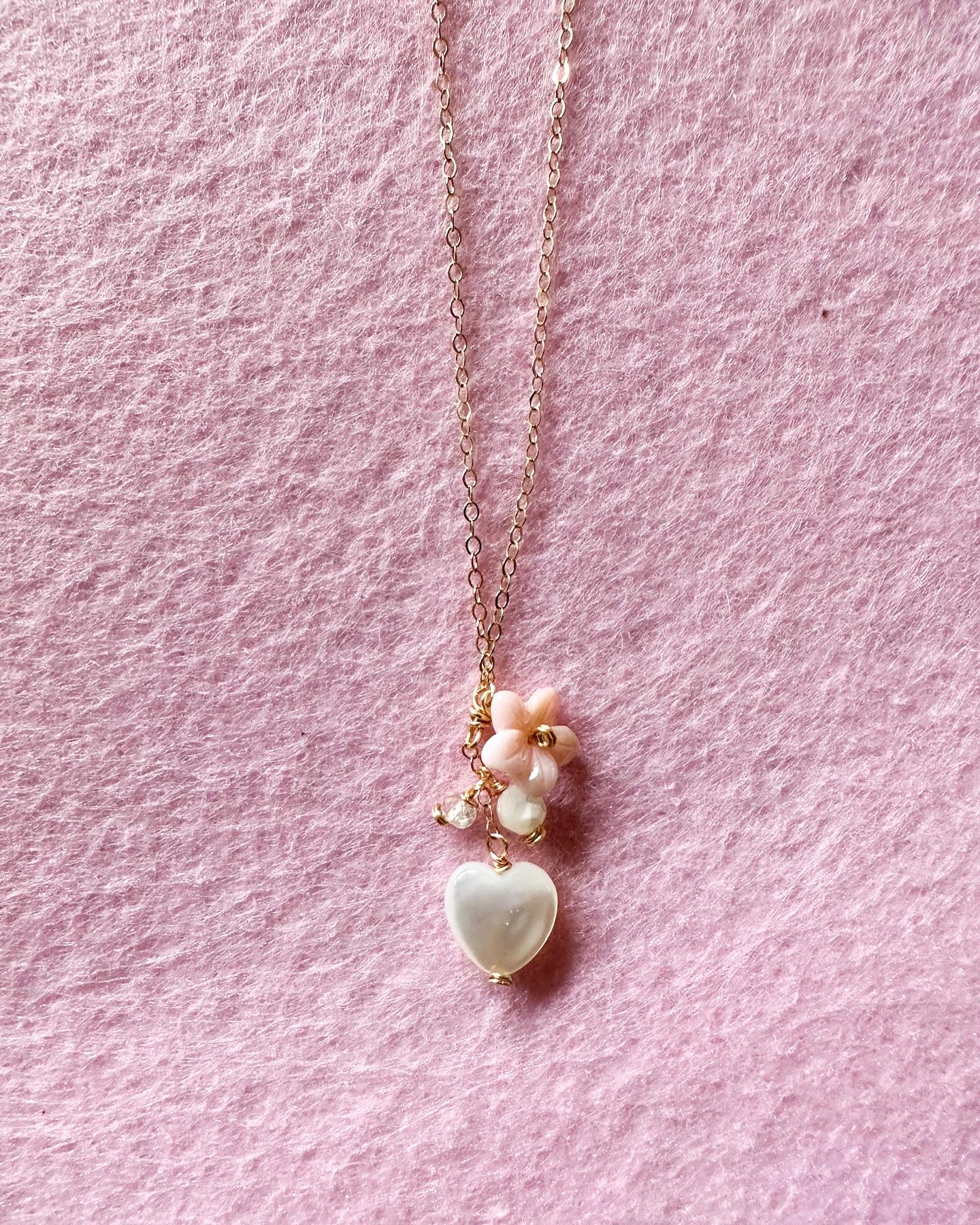 Pink Conch Shell Flower & Puffy Heart Shell Necklace - Lehua Hawaii Jewelry LLC