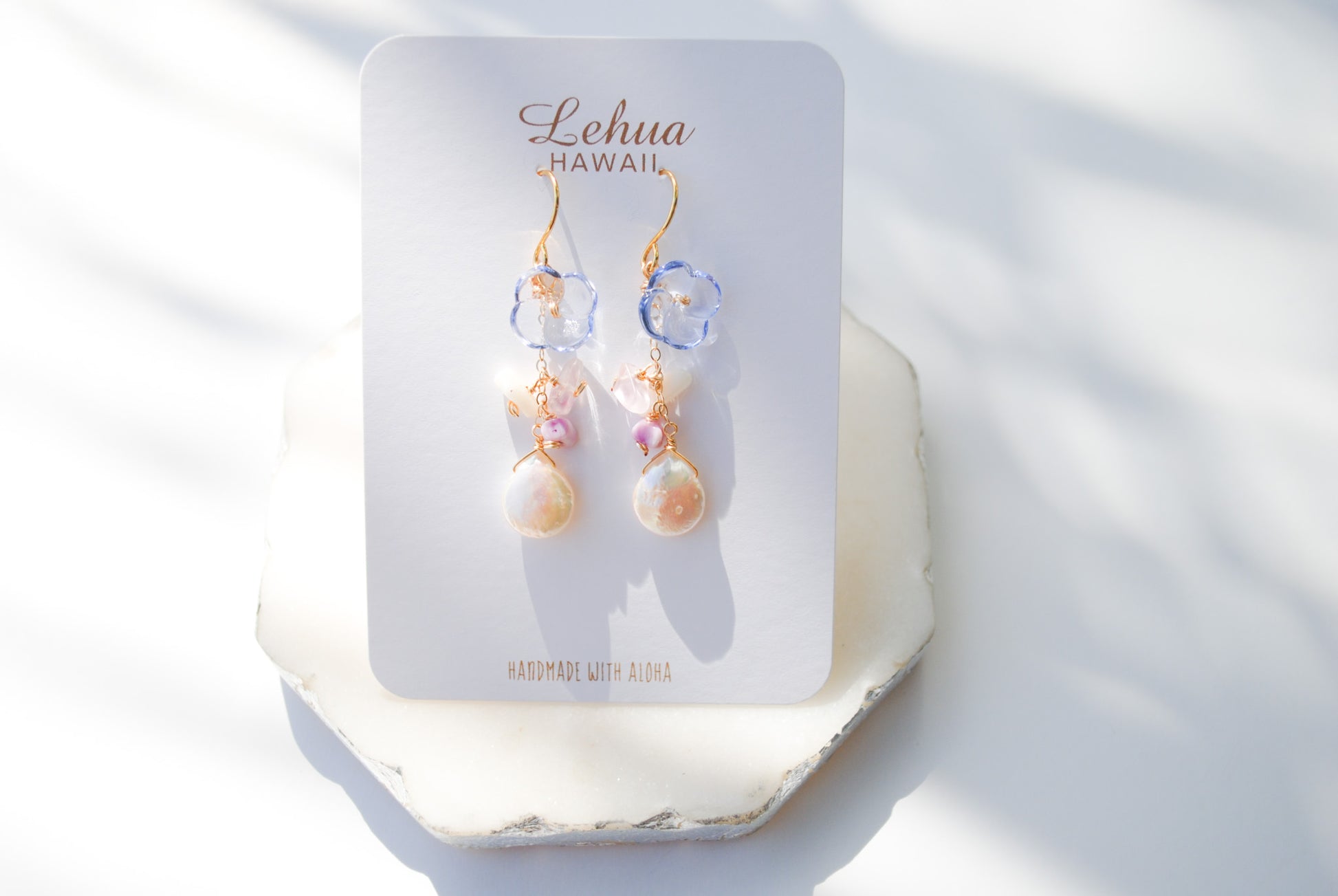 Vintage Blue Glass Flower & Pearl Earrings - Lehua Hawaii Jewelry LLC