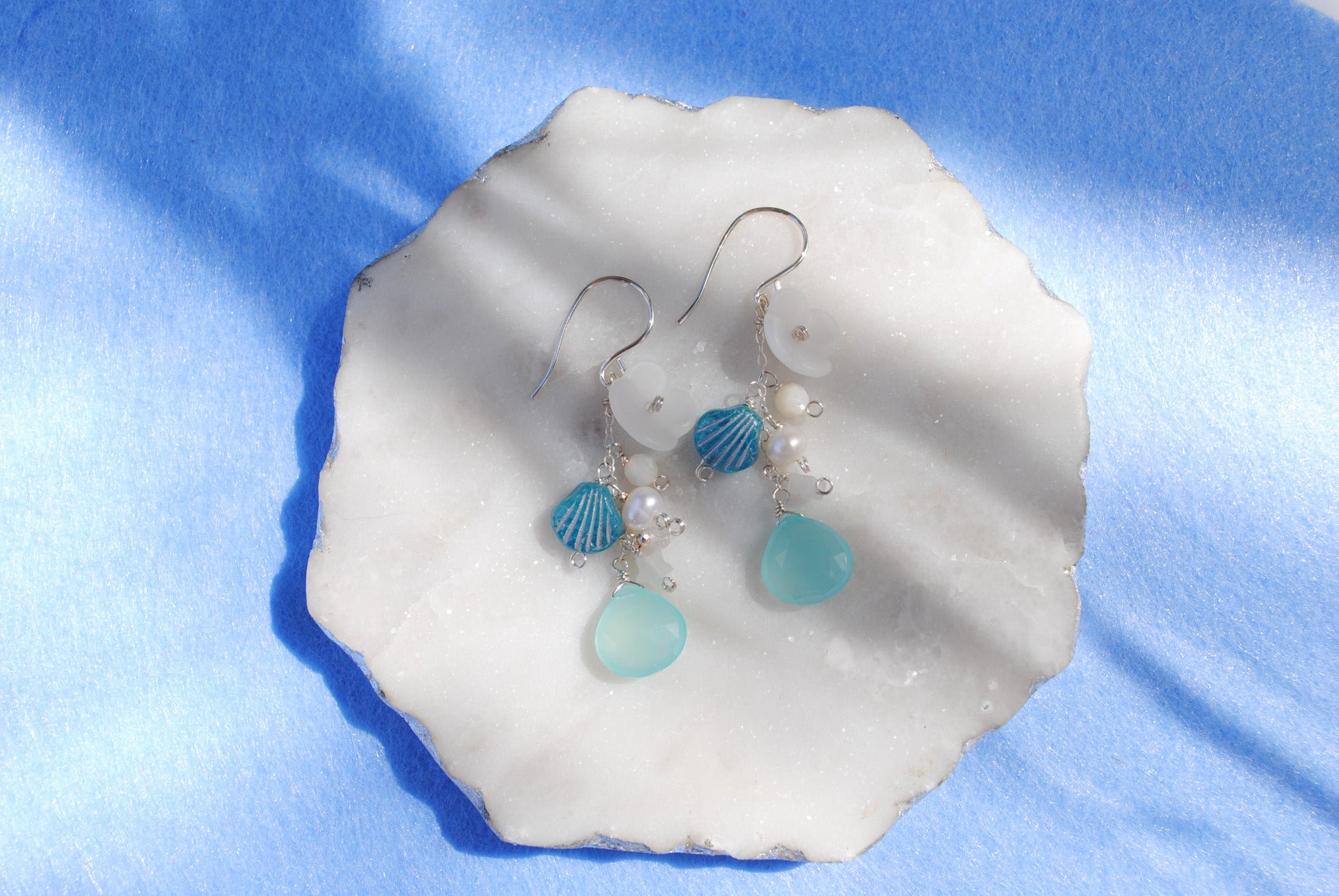 Aqua Sea Mist & Frosted Flower Eariings
