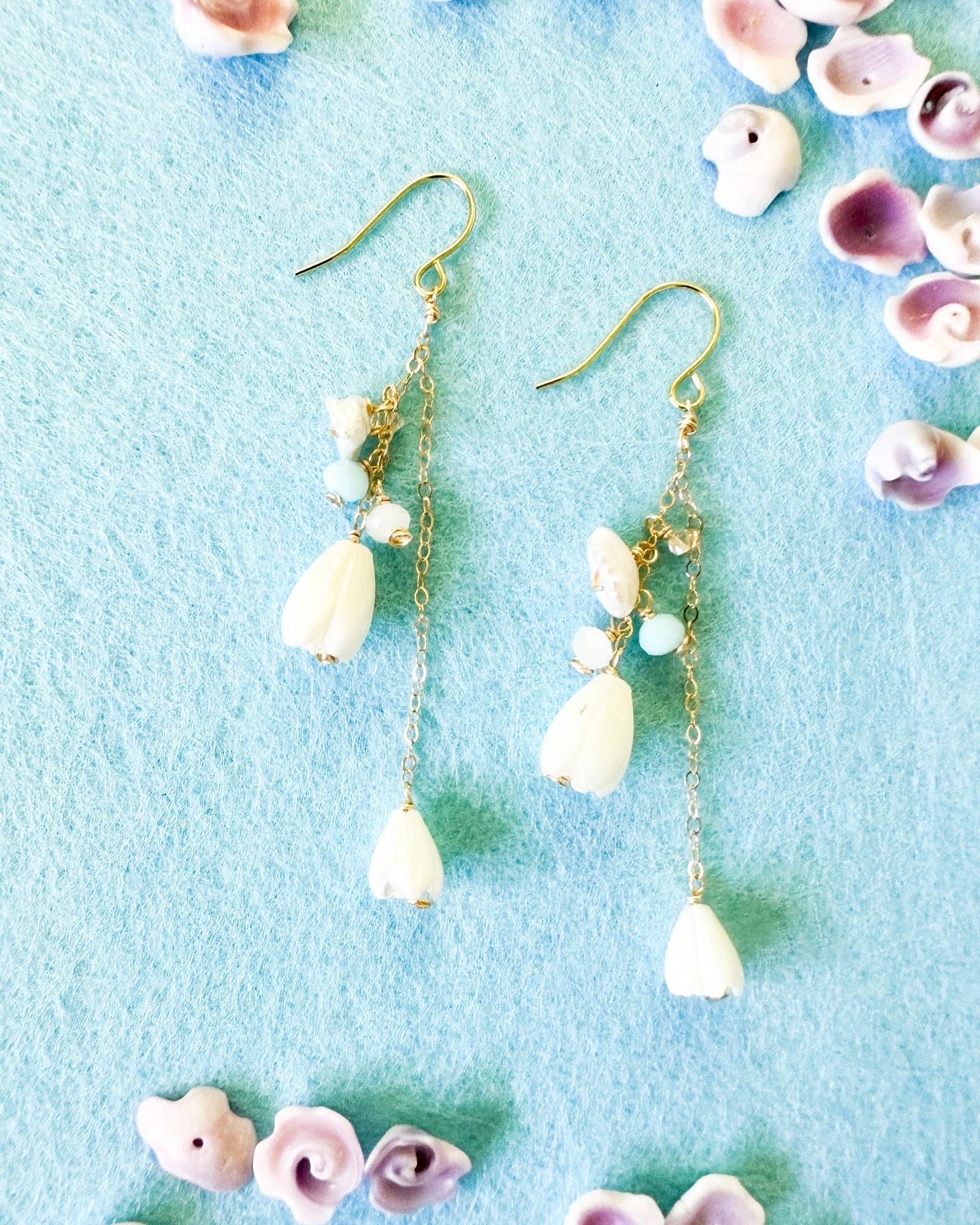 Pikake & Herkimer Diamond Quartz Earrings