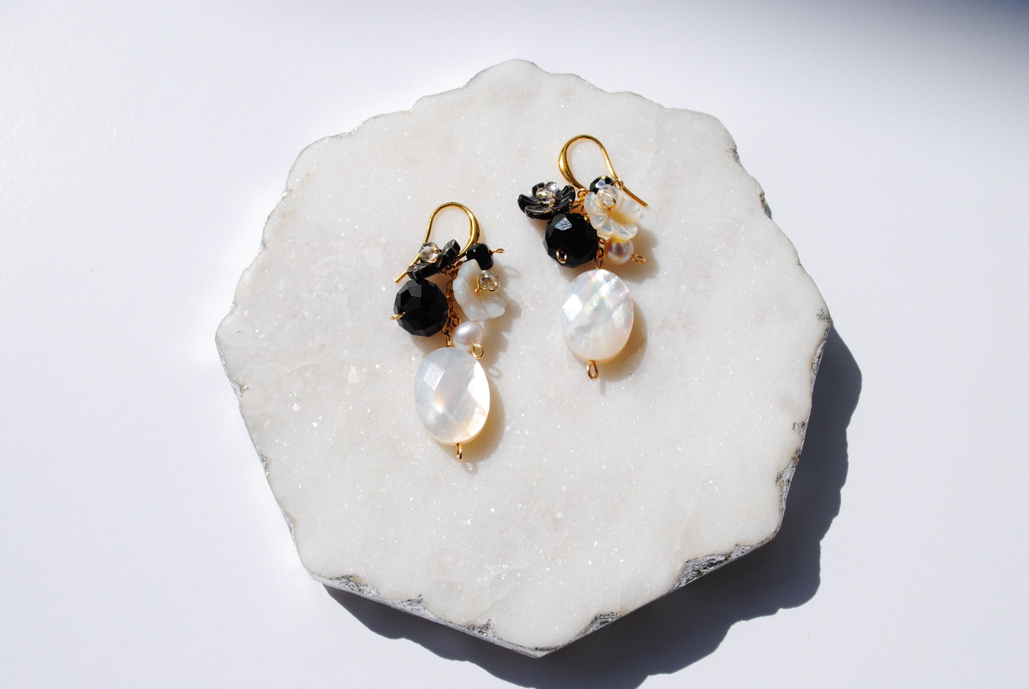 Black & White Flower Shell Earrings