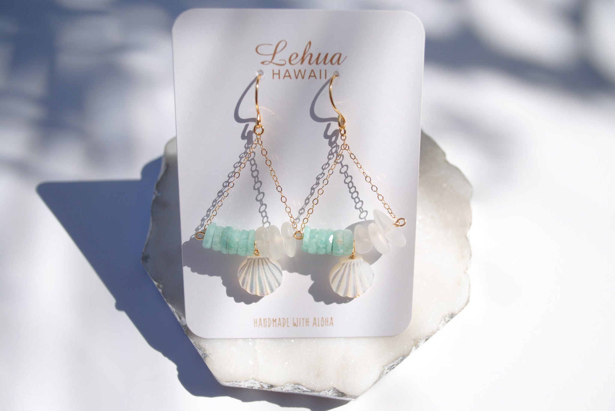 Blue & White Clam Shell Earrings