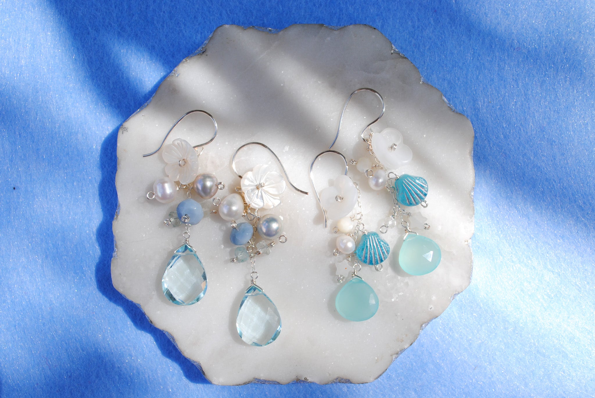 Aqua Sea Mist & Frosted Flower Eariings