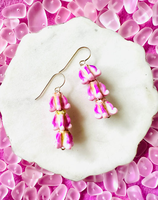 Pink Crown Flower Earrings