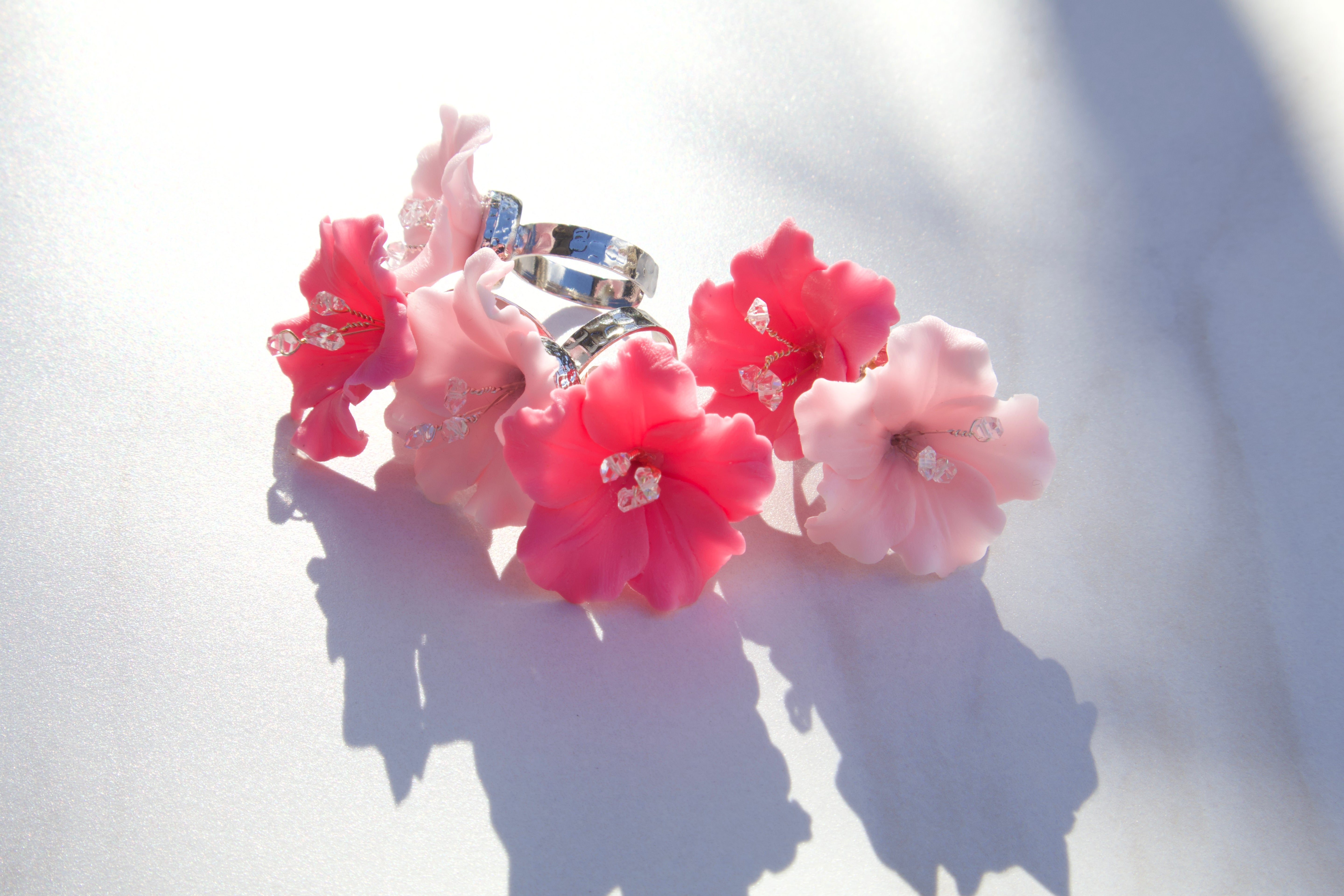 Herkimer Diamond Hibiscus Rings