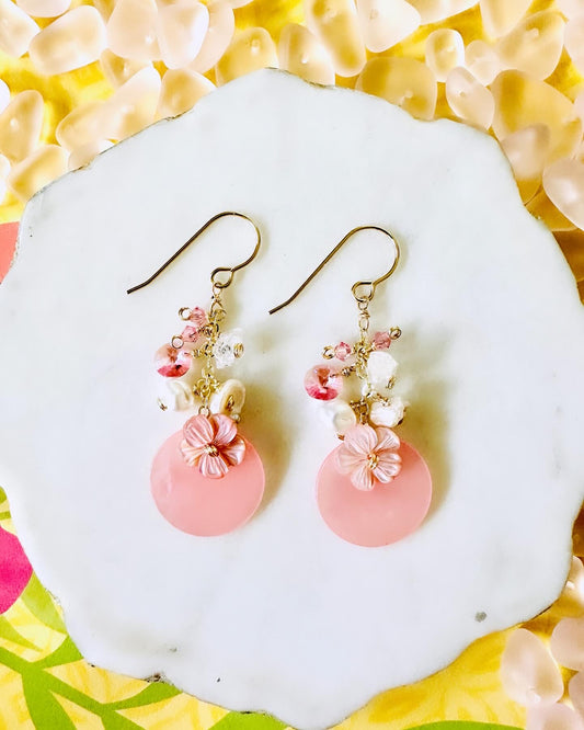 Pink Shell & Hibiscus Earrings