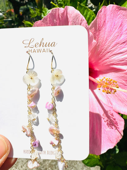 Shell Flower & Pastel Drop Earrings - Lehua Hawaii Jewelry LLC