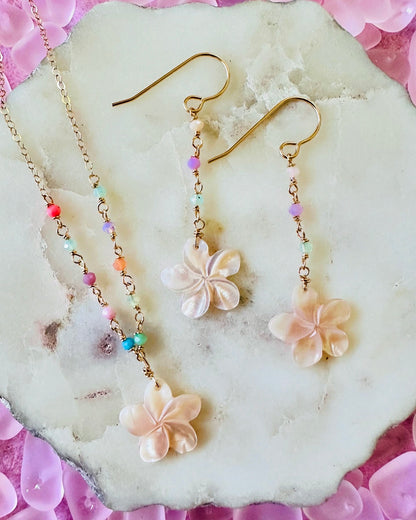 Baby Pink Plumeria & Multi Opal Nevklace