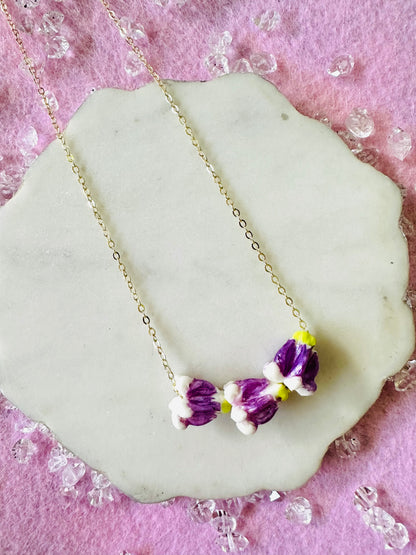 Shinny Purple Crown Flower Necklace