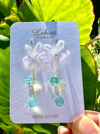 White Flower & Vintage Glass Earrings - Lehua Hawaii Jewelry LLC