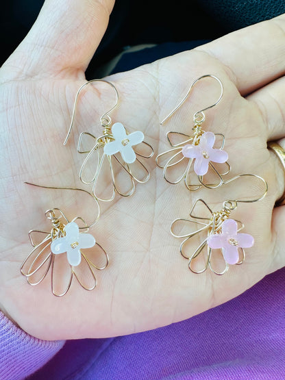 Clam Shell & Glass Flower Earrings