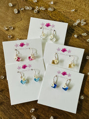 Rose Pink/Blue Crystal & Shell Flower Earrings