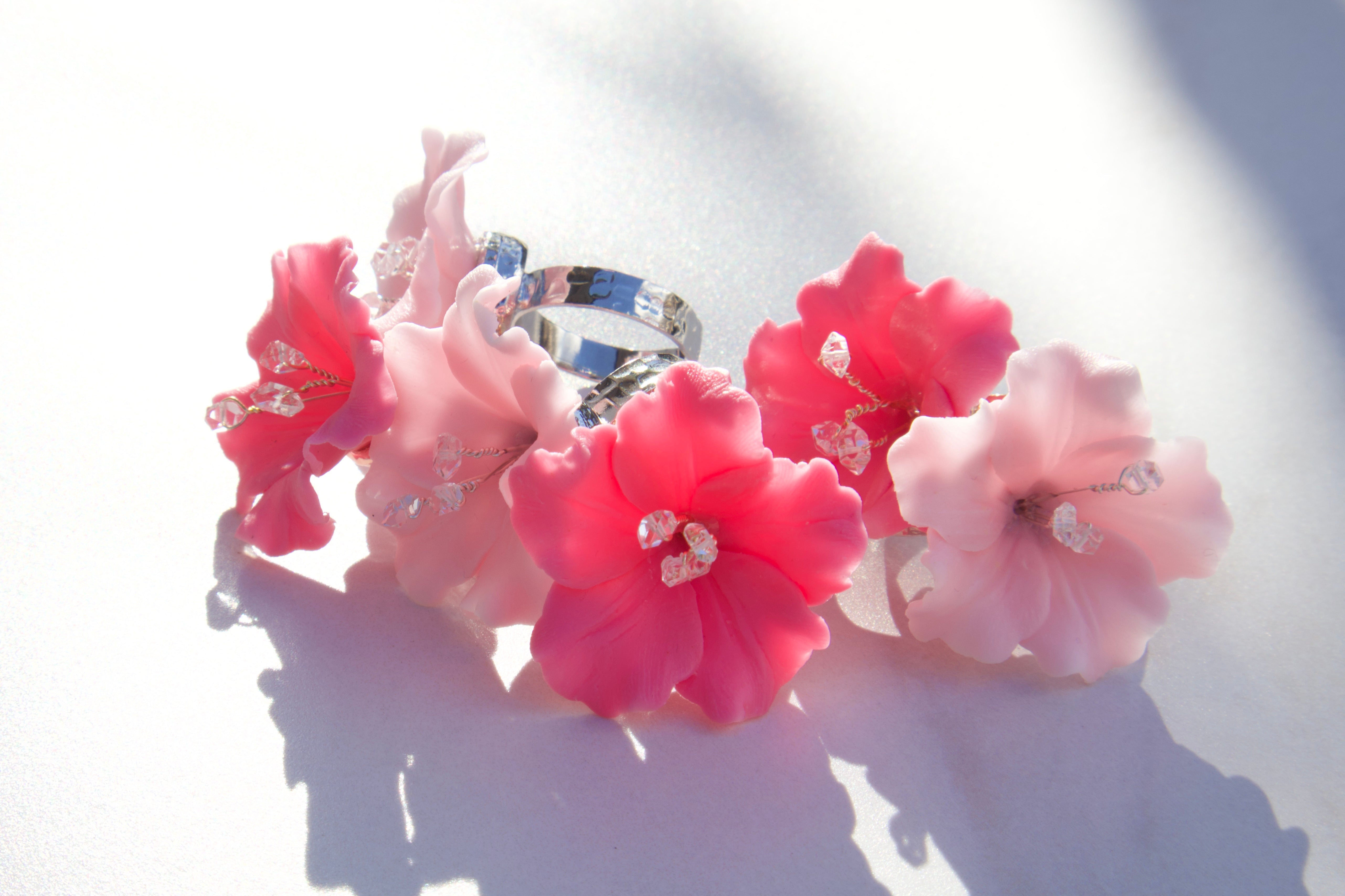 Herkimer Diamond Hibiscus Rings