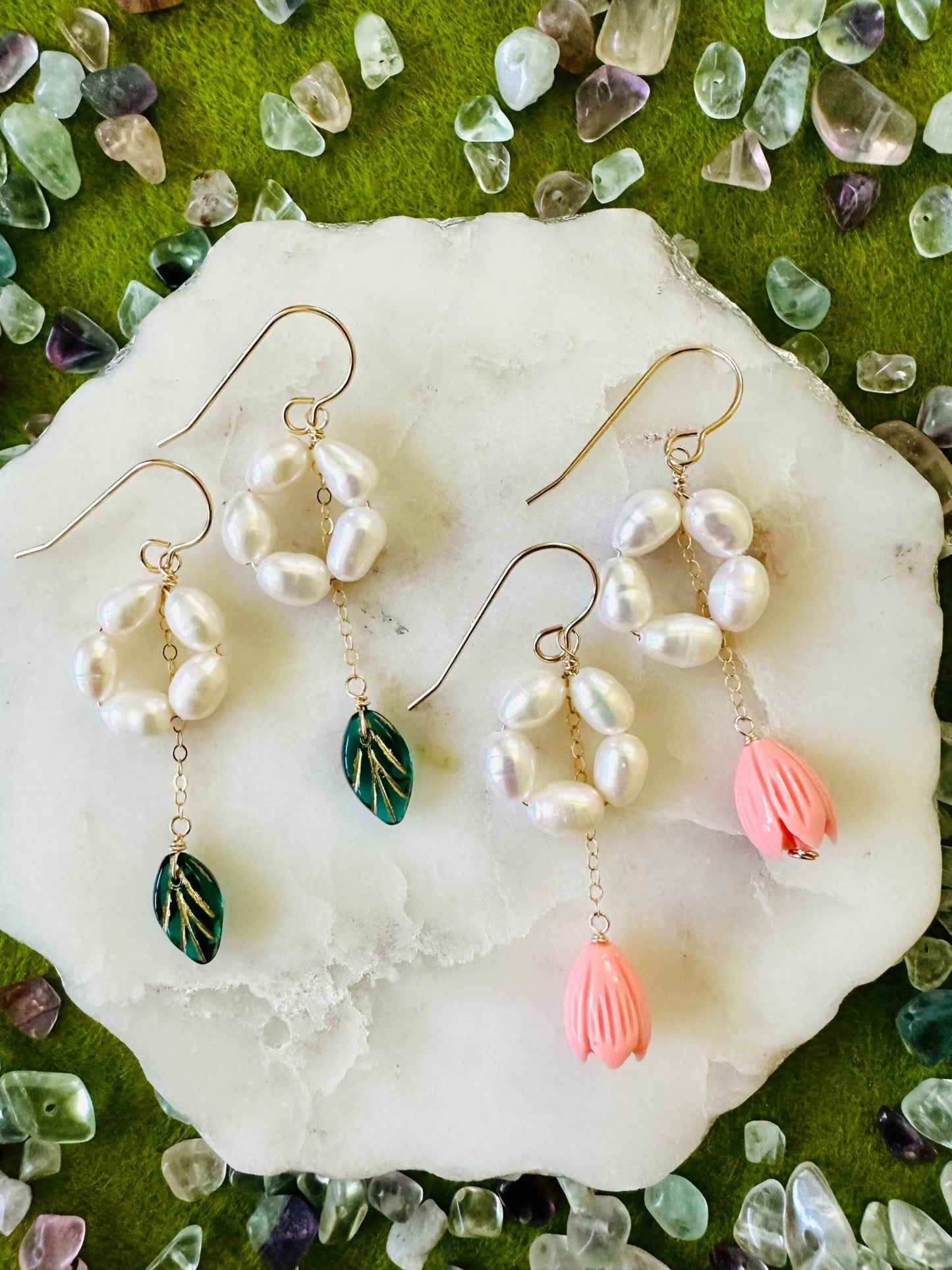 Pearl & Coral Pikake Earrings - Lehua Hawaii Jewelry LLC