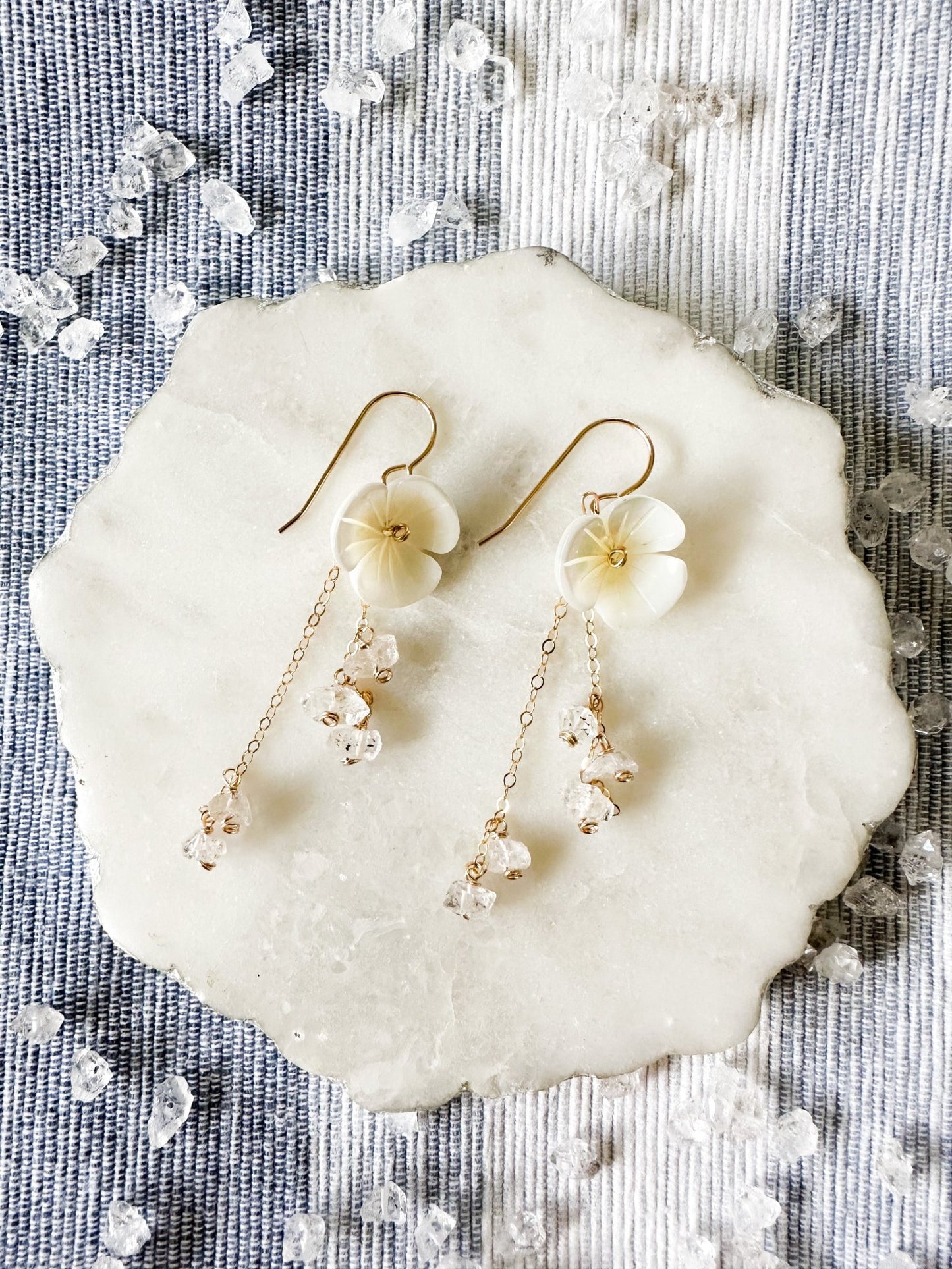 Shell Flower & Herkimer Diamond Earrings - Lehua Hawaii Jewelry LLC