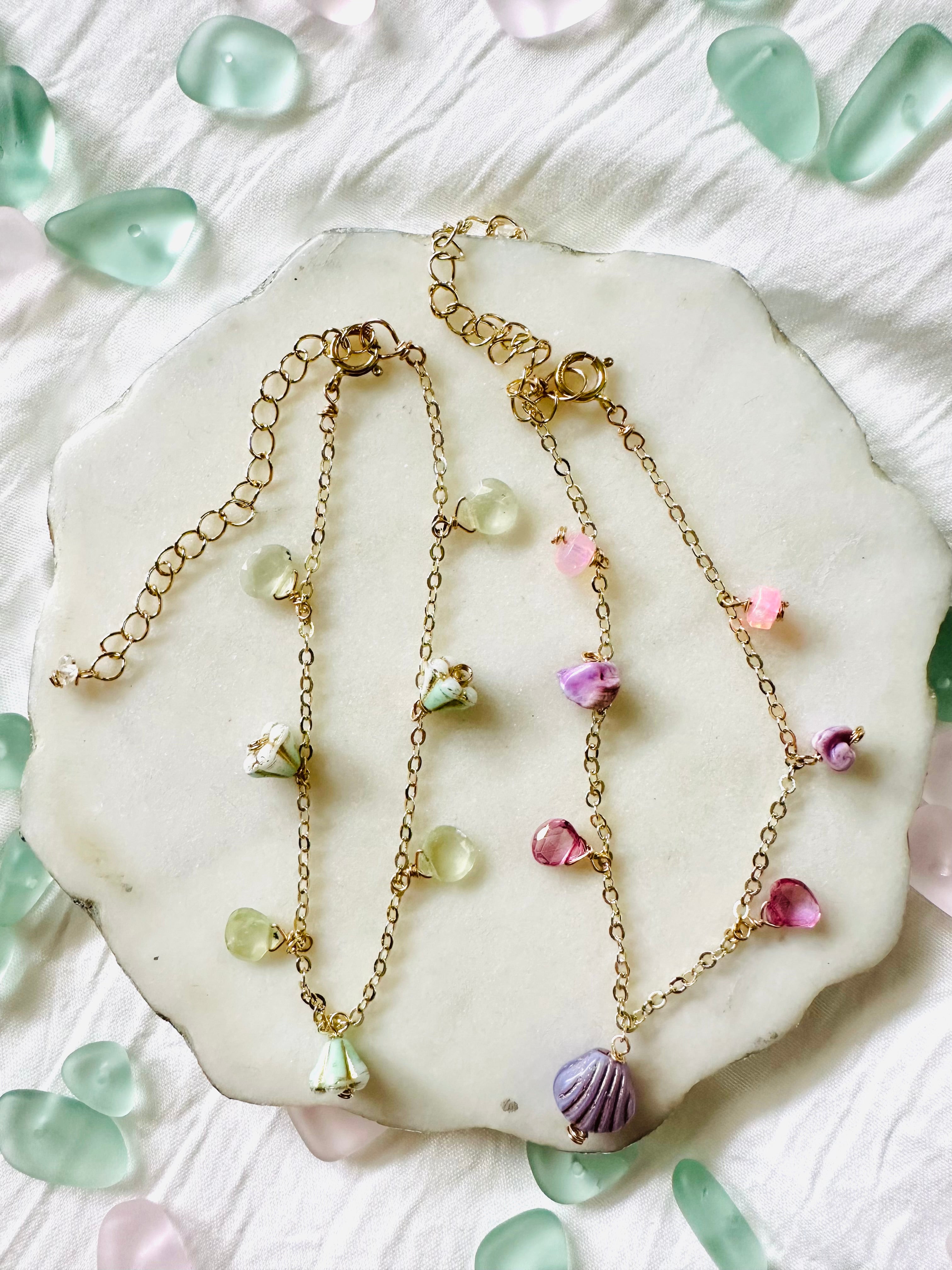 Purple Czech Clam & Pink Opal Bracelets