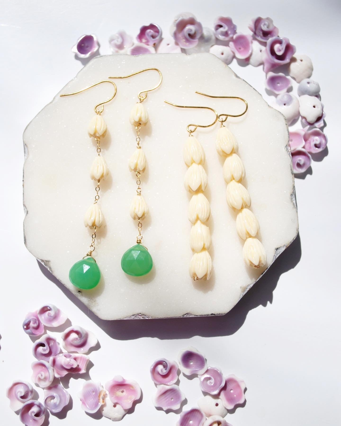 Vintage Pikake & Chrysoprase Earrings