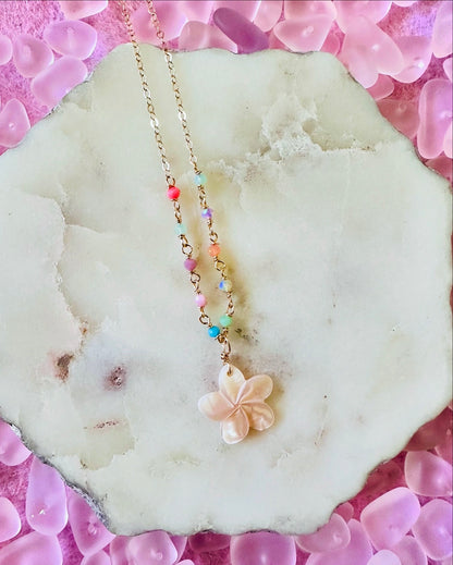 Baby Pink Plumeria & Multi Opal Nevklace