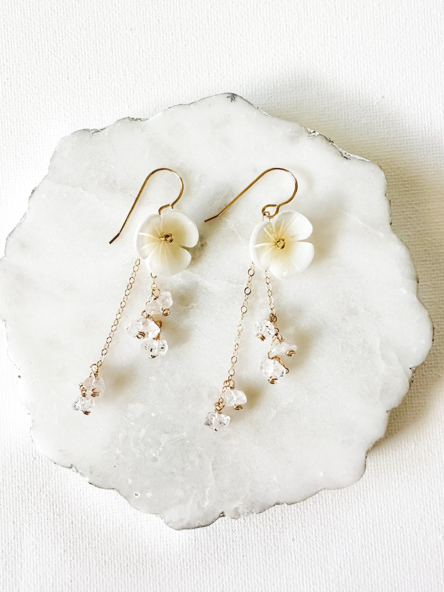 Shell Flower & Herkimer Diamond Earrings - Lehua Hawaii Jewelry LLC