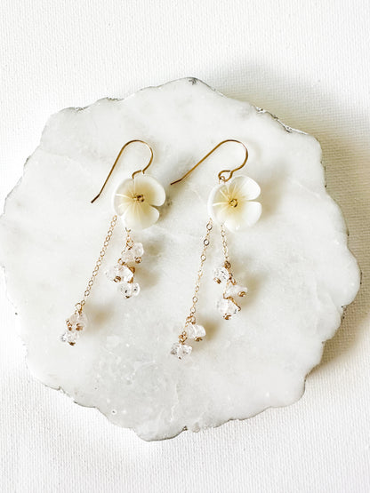 Shell Flower & Herkimer Diamond Earrings