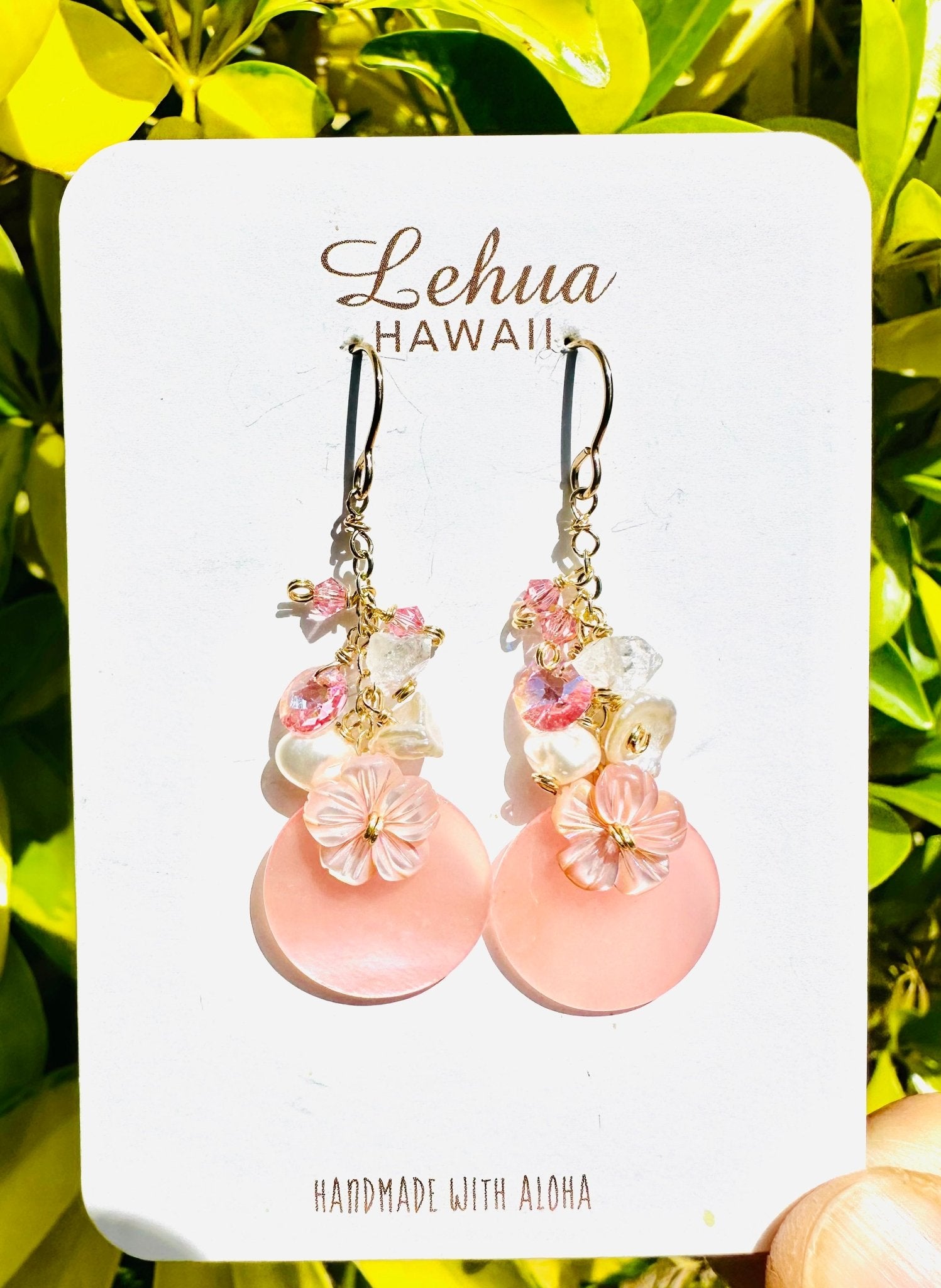 Pink Shell & Hibiscus Earrings - Lehua Hawaii Jewelry LLC