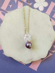 Clear Flower & Purple Pearl Necklaces