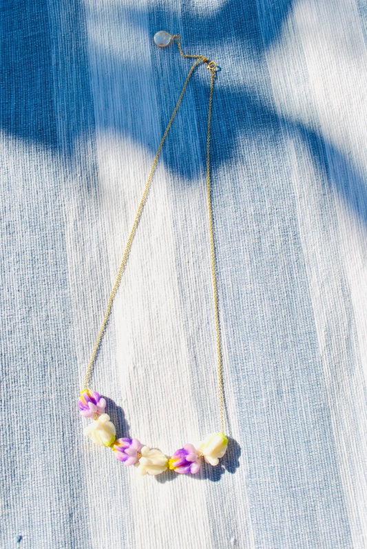 White & Purple Crown Flower Lei Necklace - Lehua Hawaii Jewelry LLC