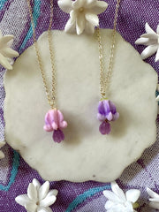 Purple Clear Pikake & Crown Flower Necklaces