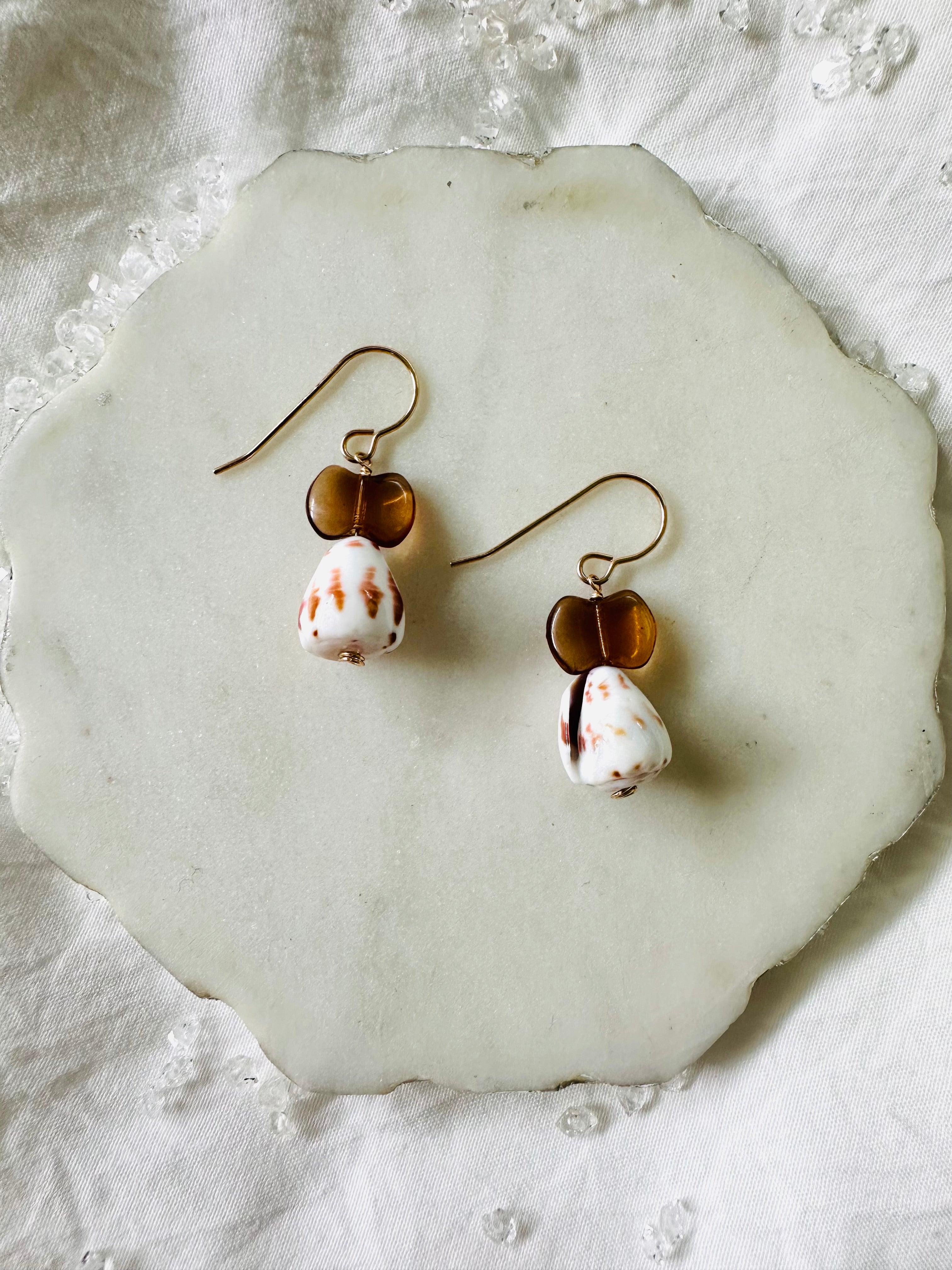Vintage Glass Brown Bow Shell Earrings