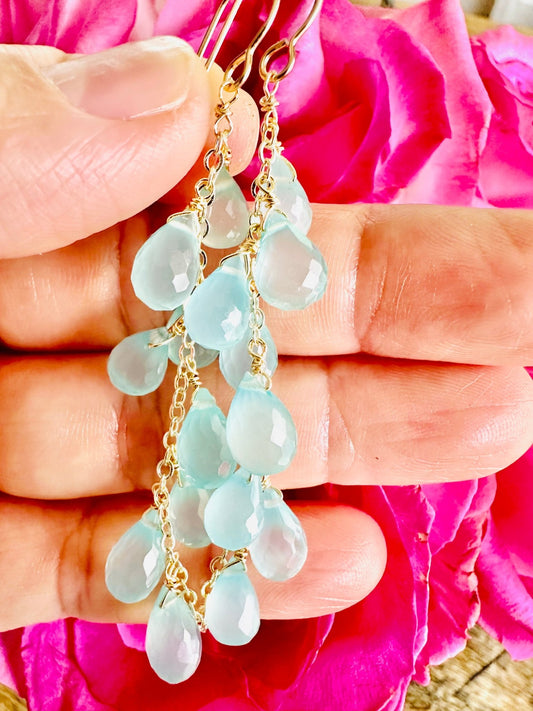 Aqua Mint Chalcedony Drop Earrings - Lehua Hawaii Jewelry LLC