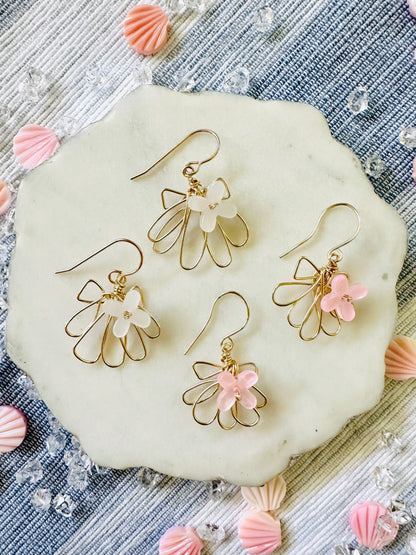 Clam Shell & Glass Flower Earrings