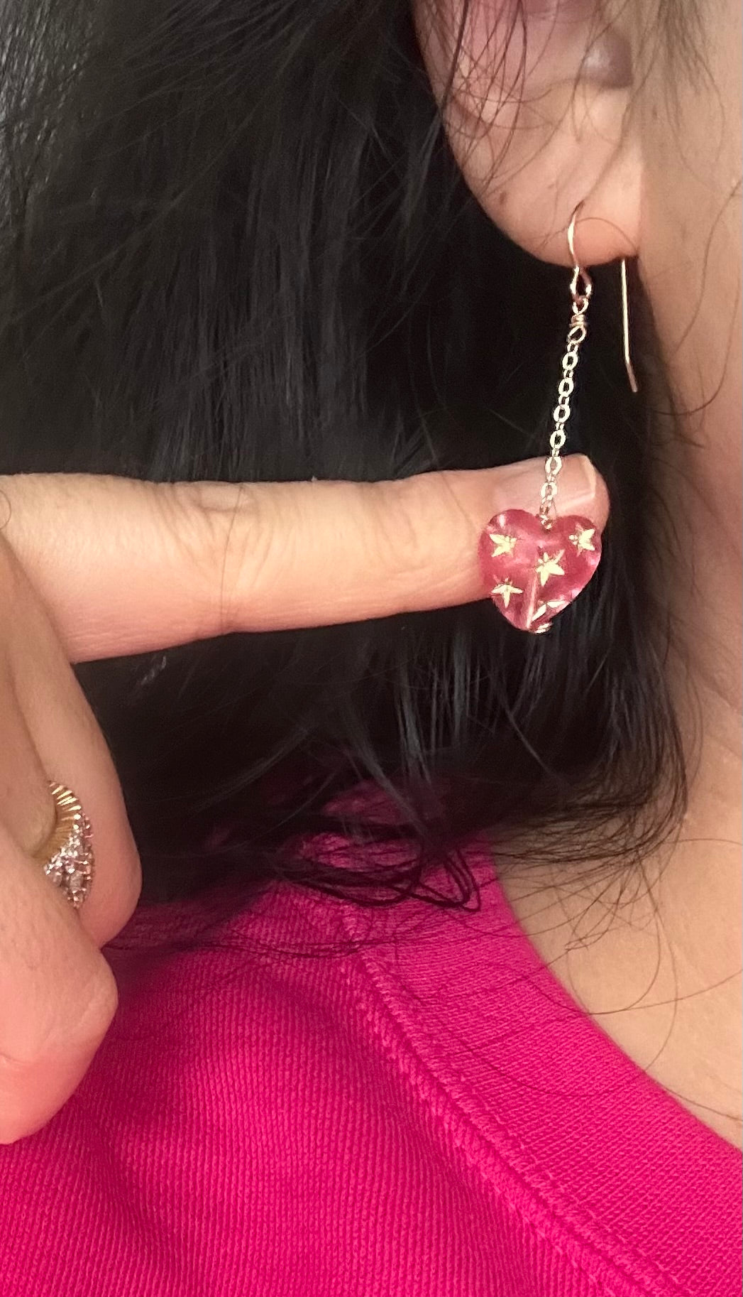 Pink Heart & Golden Star Earrings