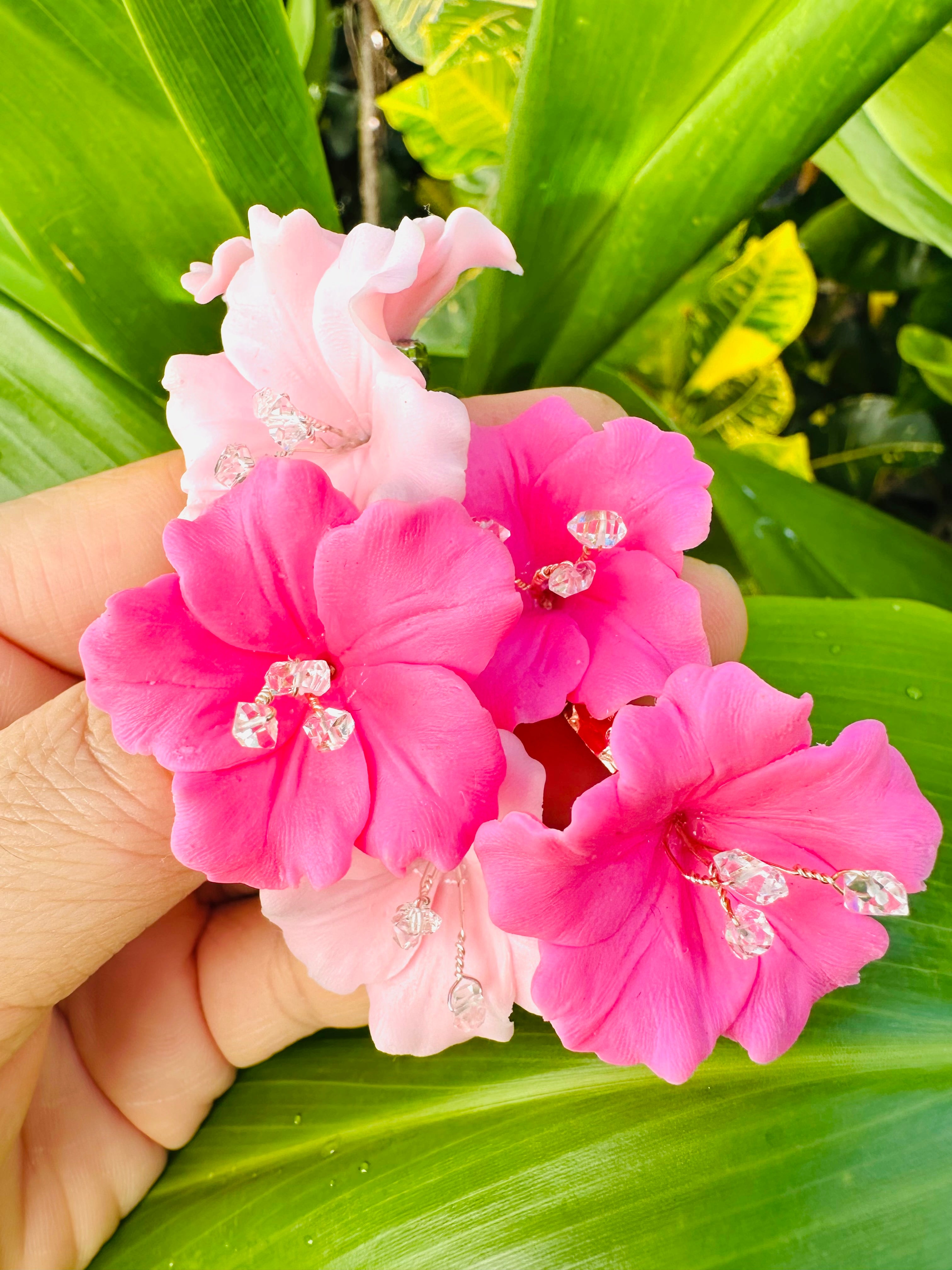 Herkimer Diamond Hibiscus Rings