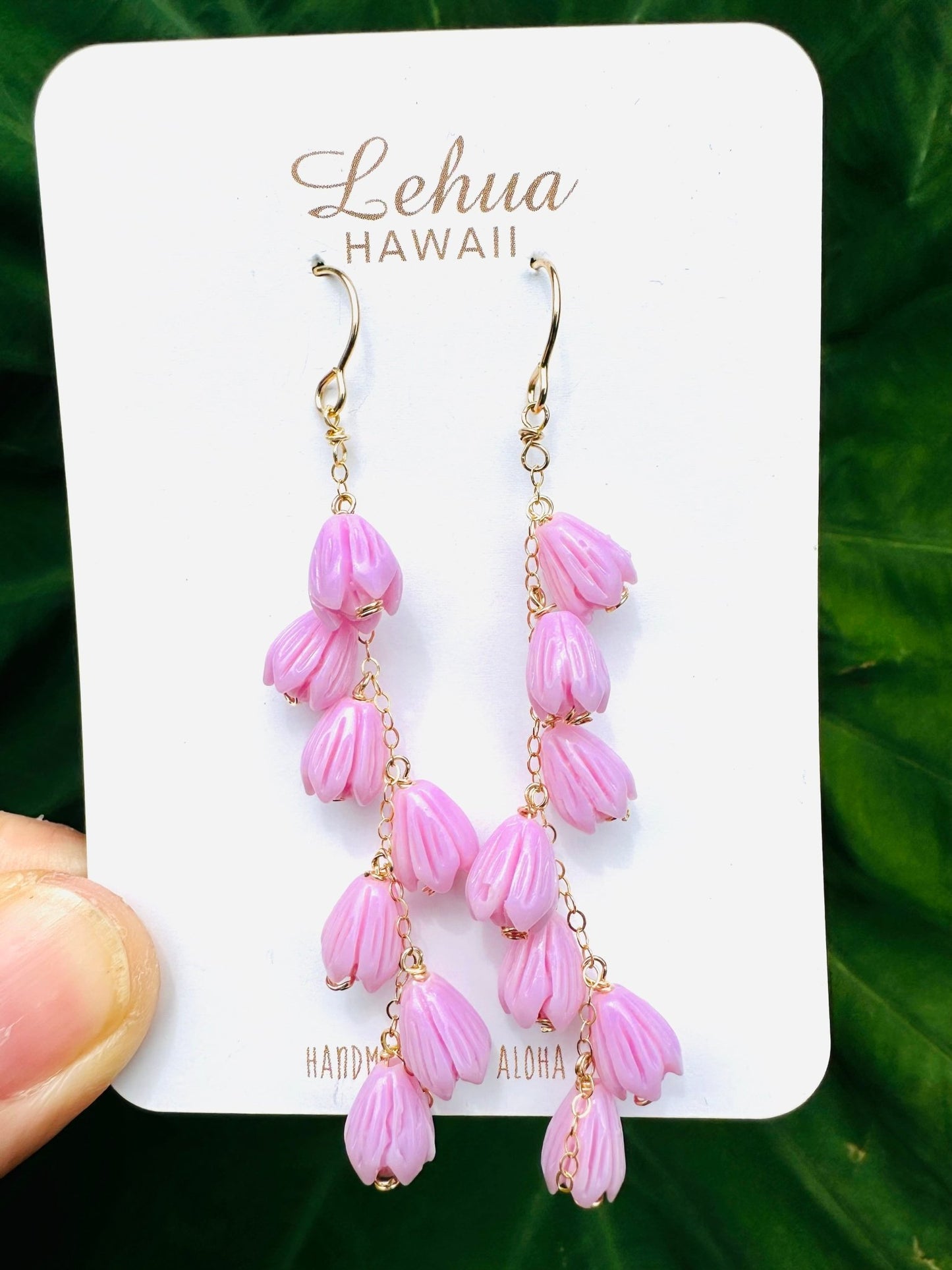 Rosy Lavender Pua Pikake Dangling Earrings - Lehua Hawaii Jewelry LLC