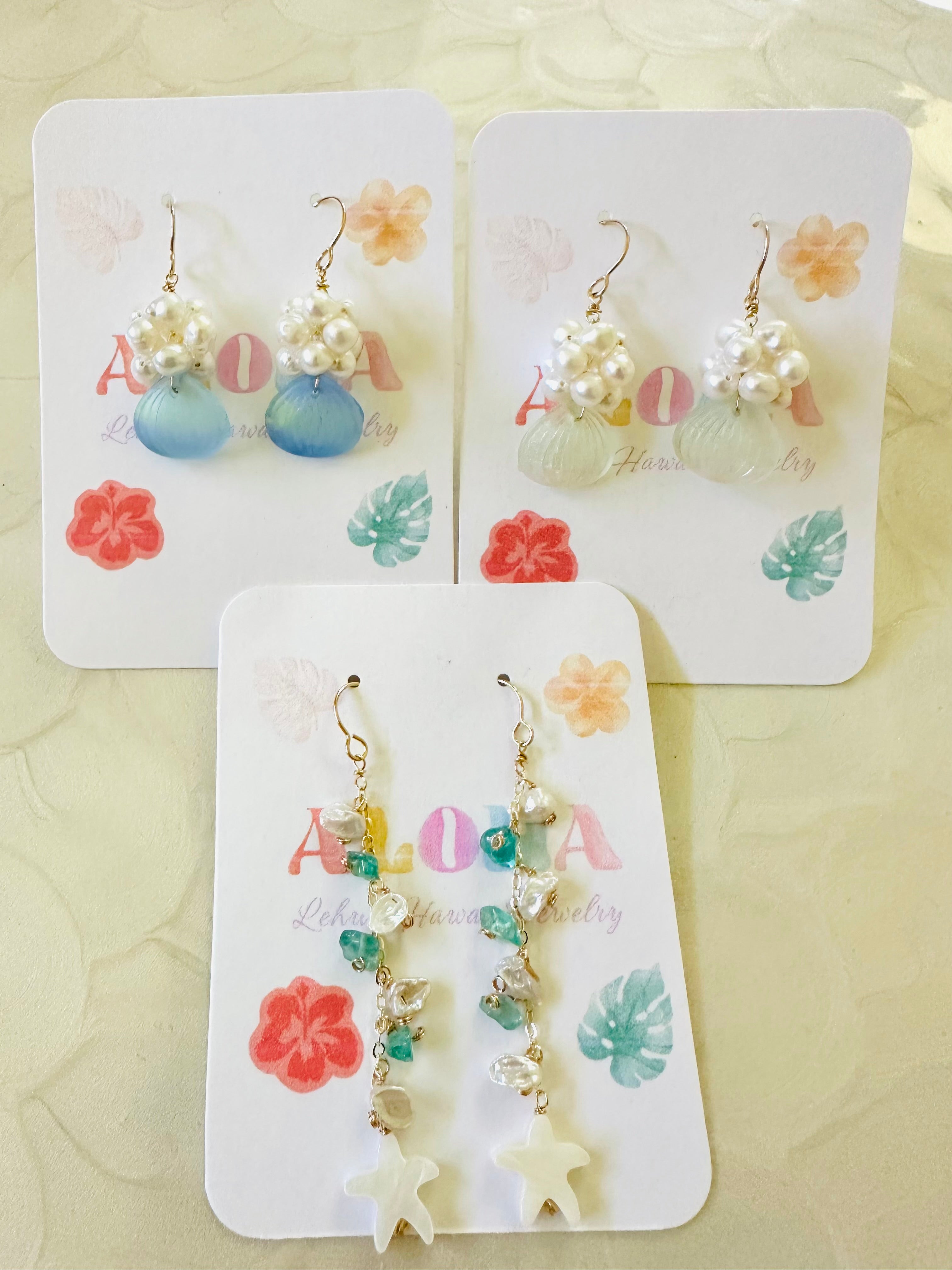 Starfish Shell & Apatite Pearls Earrings