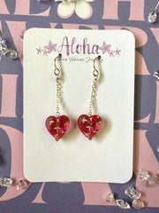 Pink Heart & Golden Star Earrings