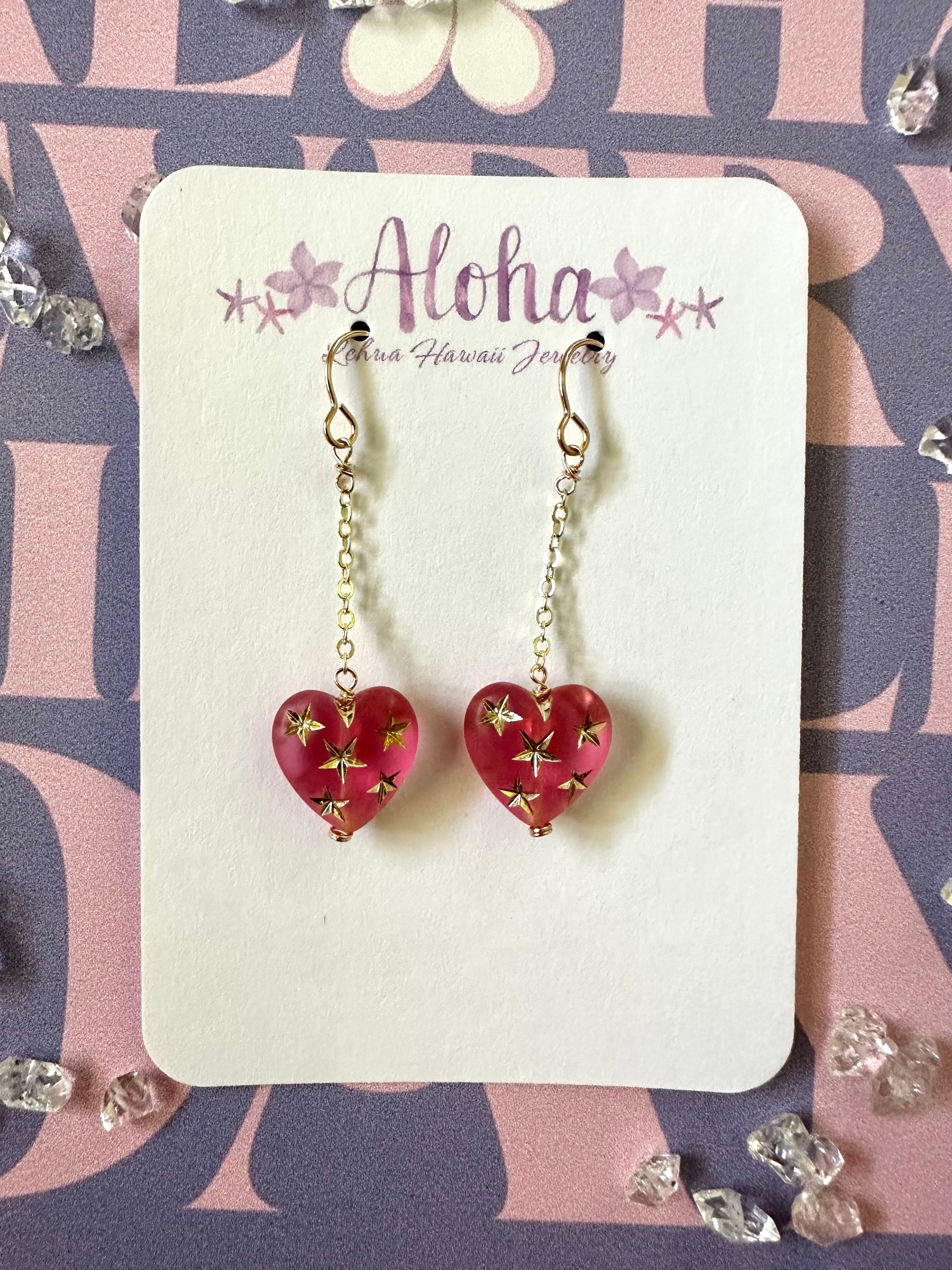 Pink Heart & Golden Star Earrings