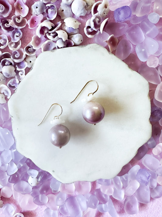 Purple Pearl Flower Earrings