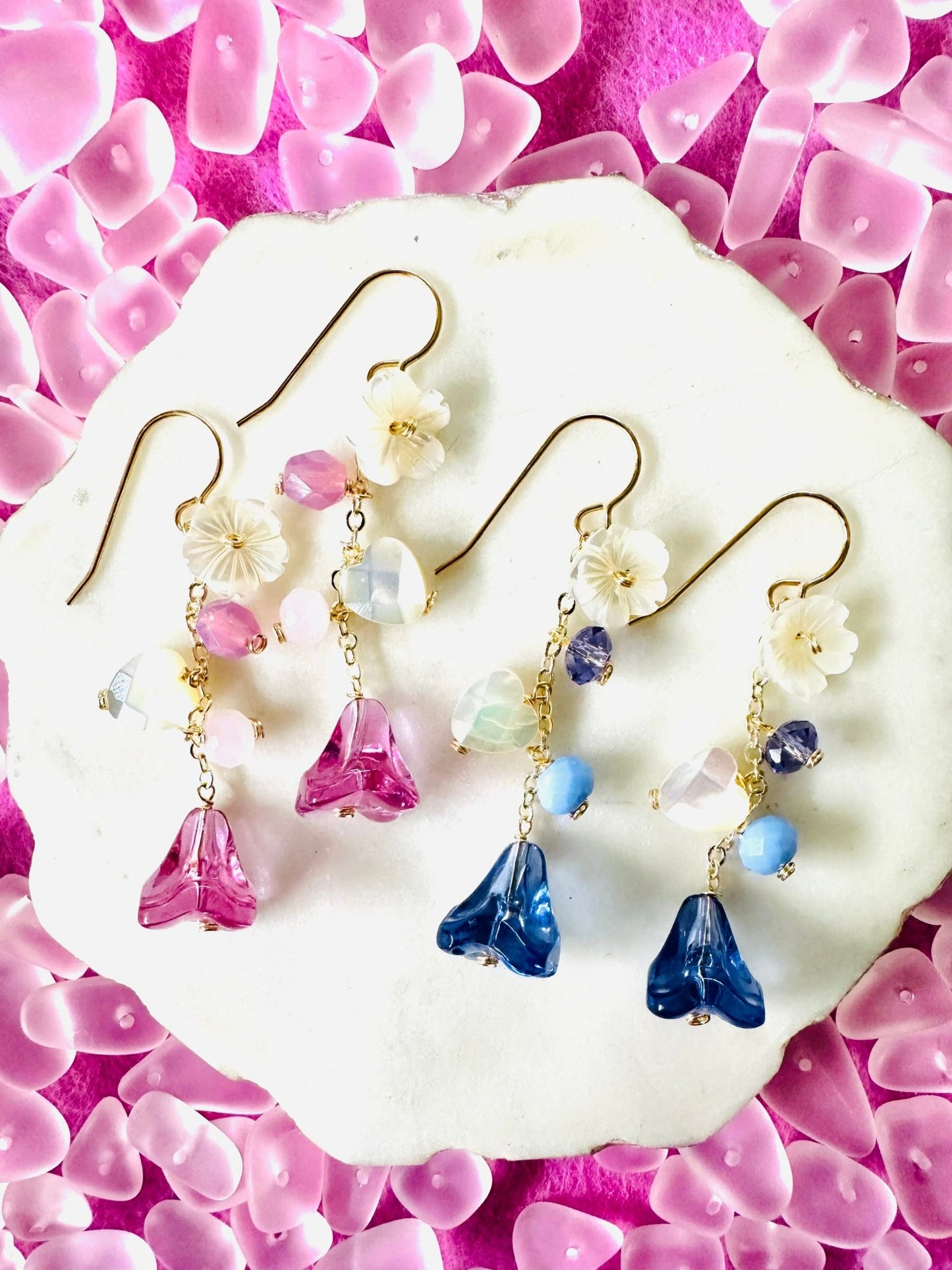 Vintage Flower & Shell Heart Earrings - Lehua Hawaii Jewelry LLC