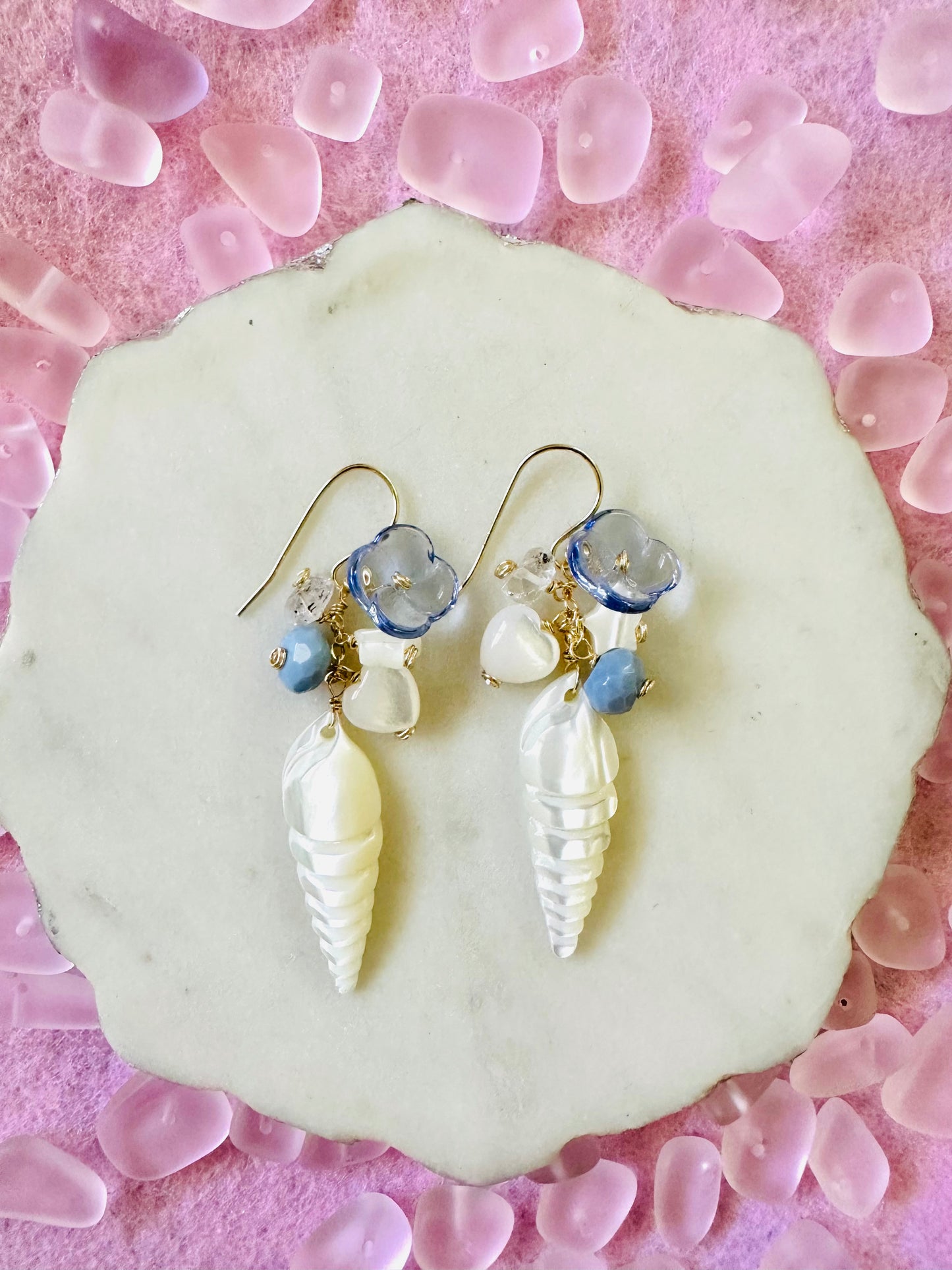 Vintage Glass Flower & Shell Earrings