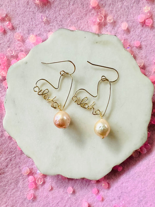 Aloha Heart & Pink Pearl Earrings