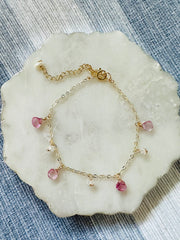 Pink Topaz & Herkimer Diamond Bracelets