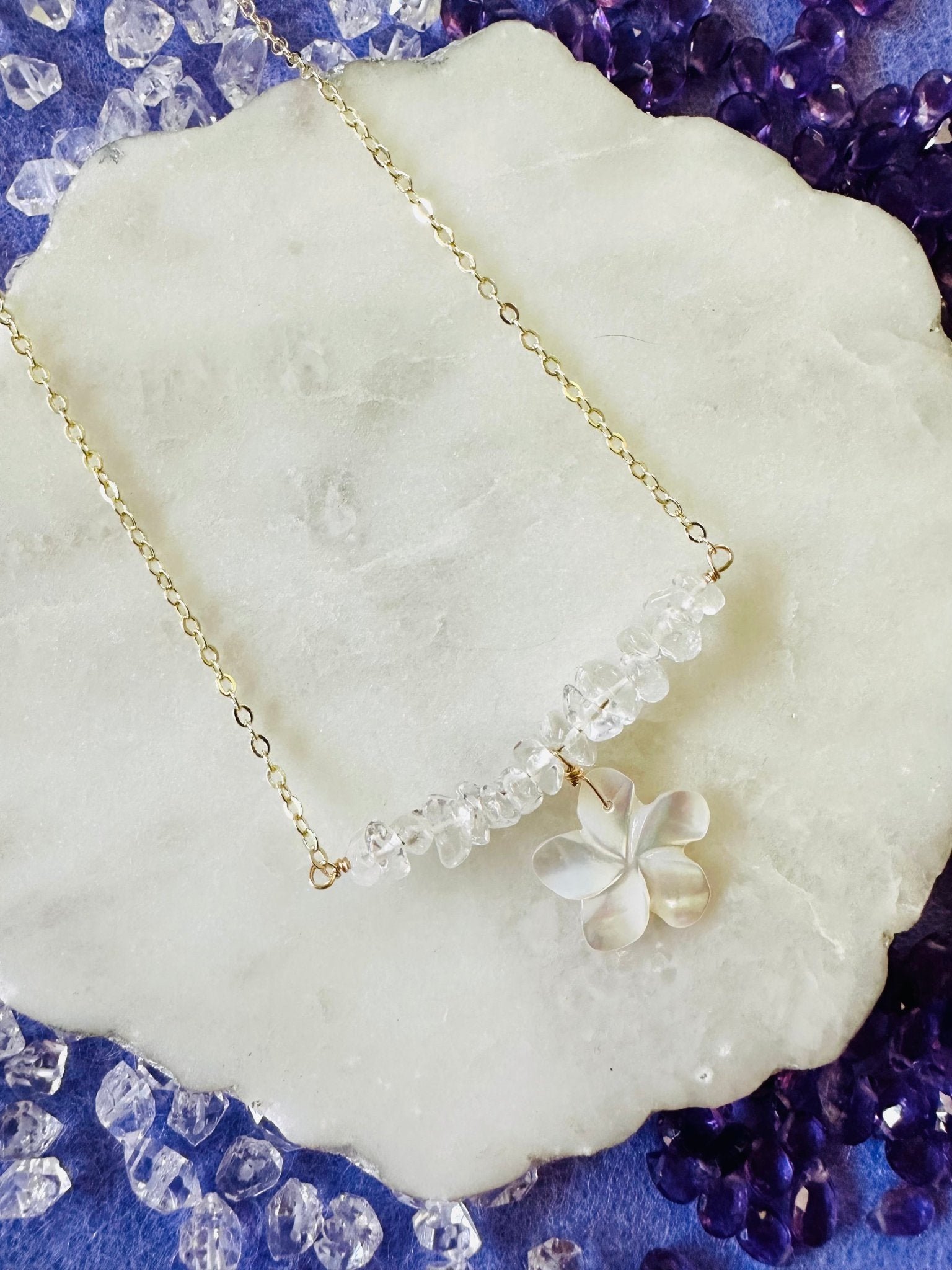 Plumeria & Clear Quartz Necklace - Lehua Hawaii Jewelry LLC