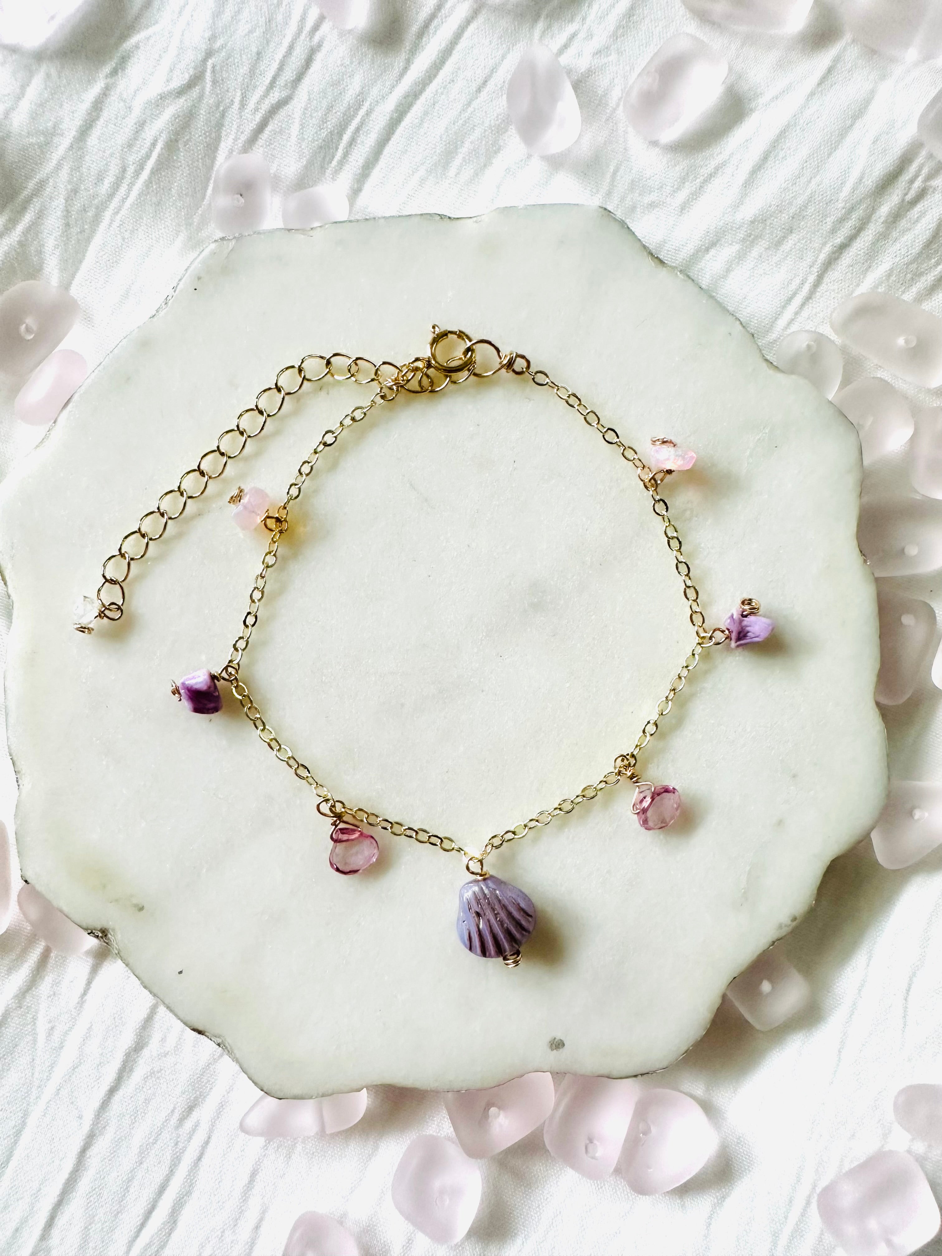 Purple Czech Clam & Pink Opal Bracelets