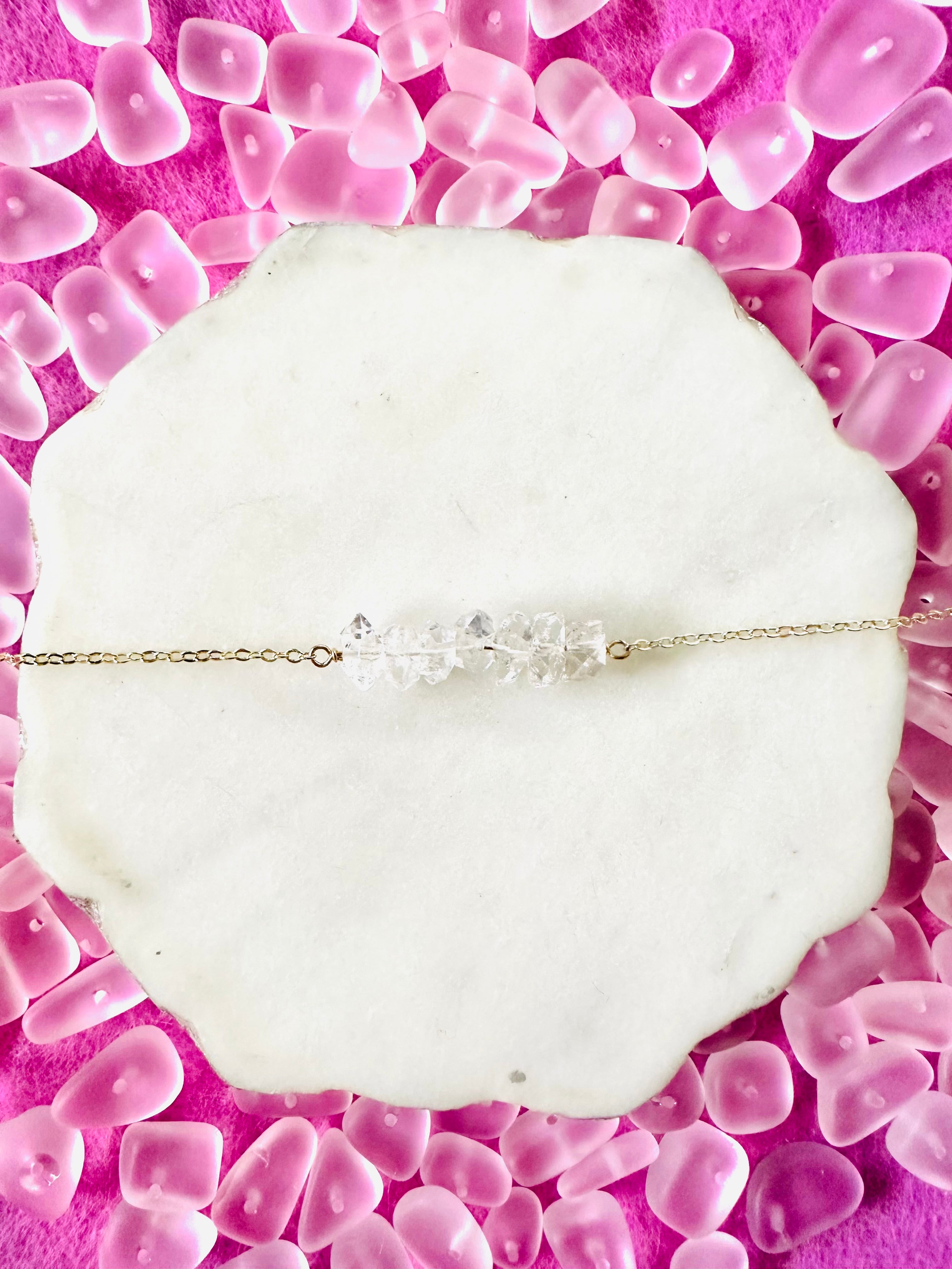 Pink Opal/Herkimer Diamond Bracelets