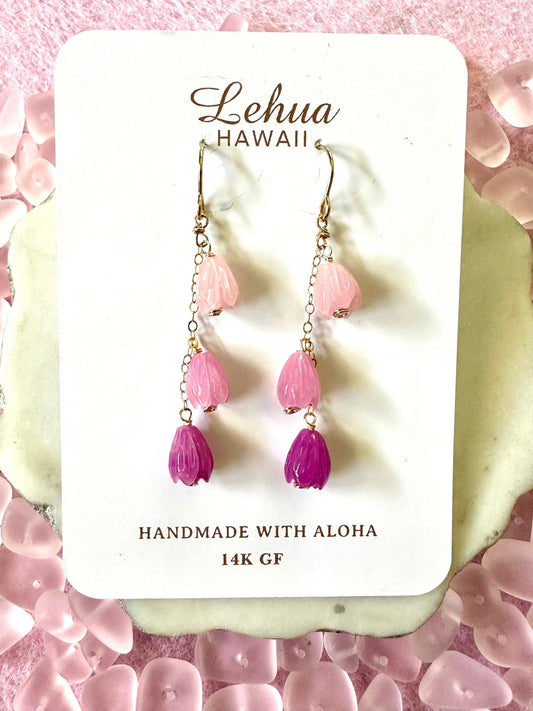 Clear Purple Pua Pikake Earrings - Lehua Hawaii Jewelry LLC