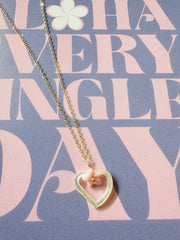 Shell Heart & Pink Conch Shell Flower Necklace