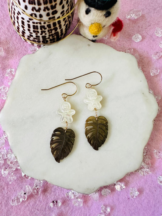 Gingerbread man & Shell Leaf Earrings