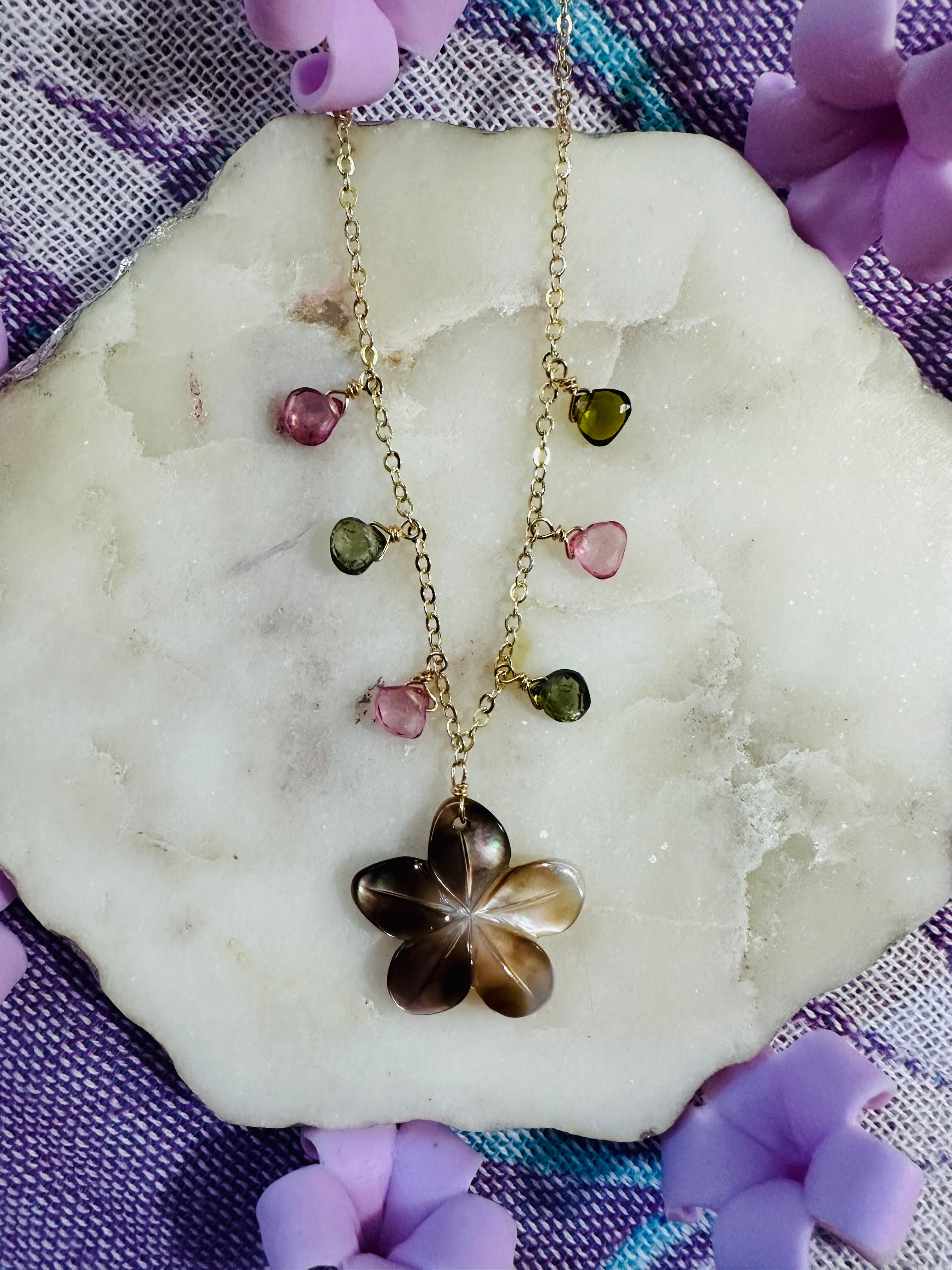 Plumeria & Tourmaline Necklaces