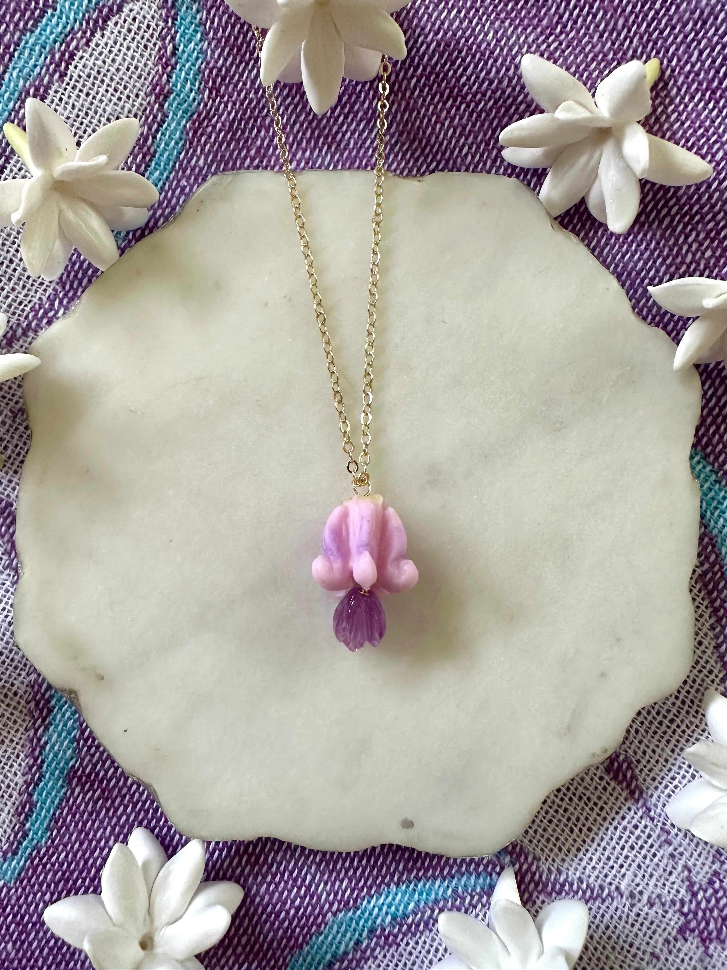 Purple Clear Pikake & Crown Flower Necklaces
